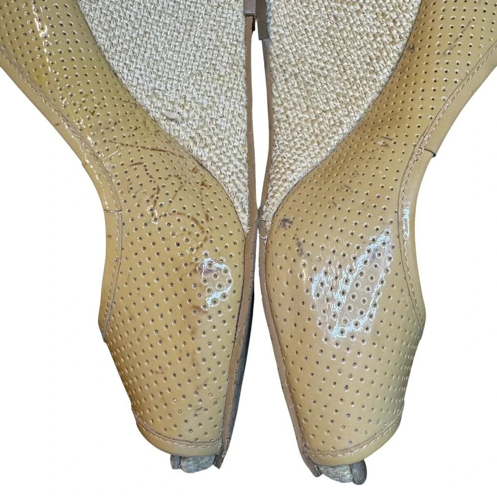 Lilly Pulitzer Shoes Womens Size 7 Beige Leather Peep Toe Espadrille Wedge Heels